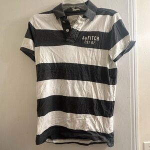 Abercrombie & FitchStriped Polo Shirt - Grey and White